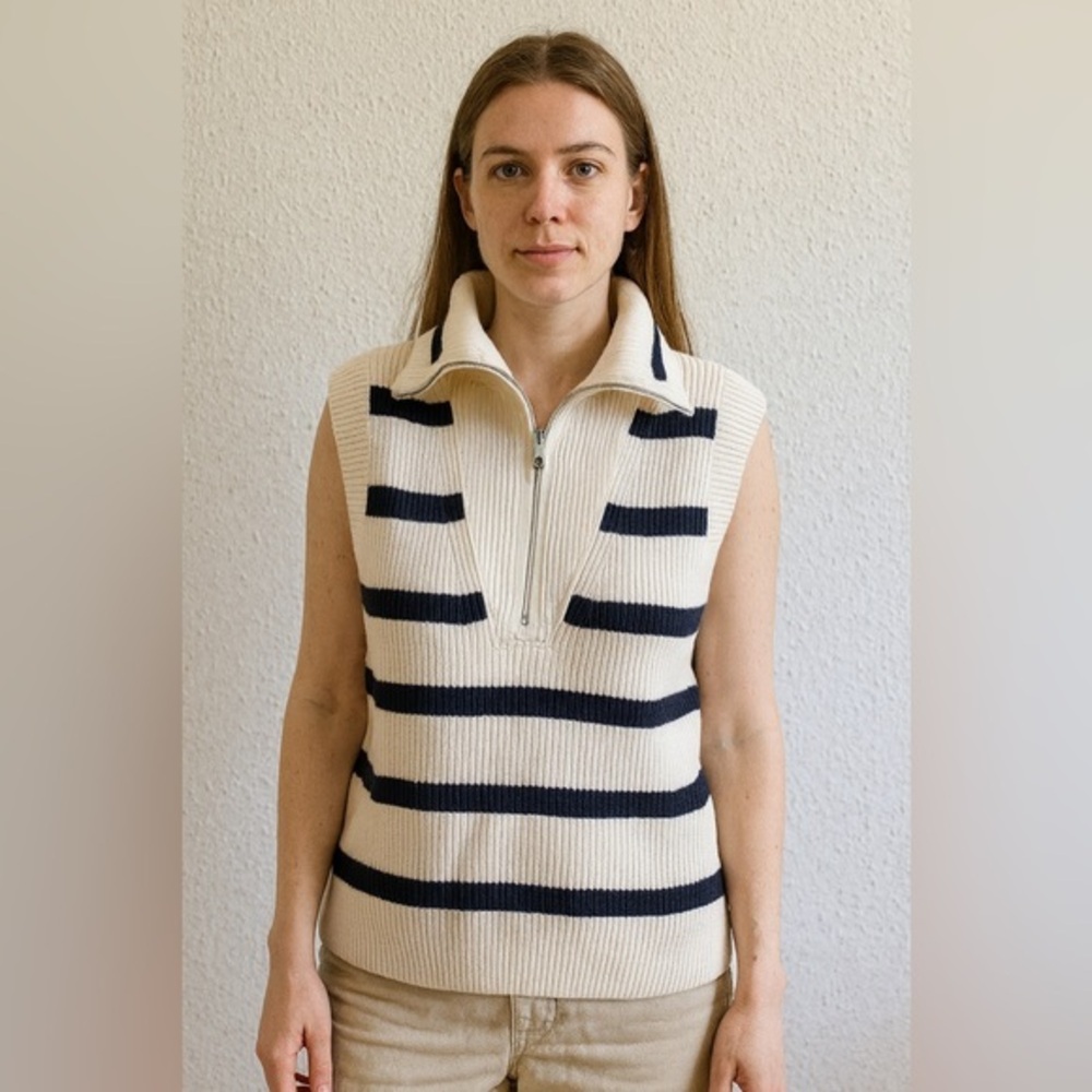 Oliver.o by Casino Striped Sweater Vest Women’s Size S Half-Zip Knit